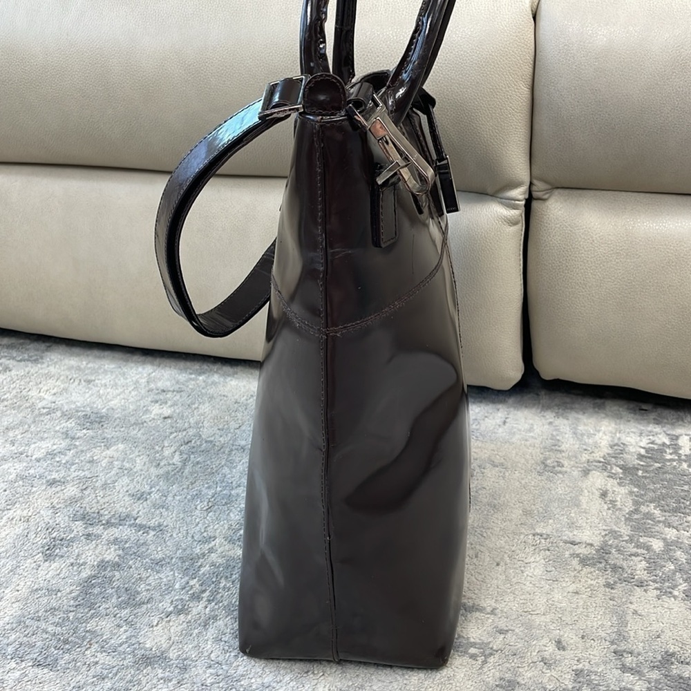 Vintage Gucci Dark Brown Patent Leather Structured Handbag 2 Way Glossy - Picture 3 of 17
